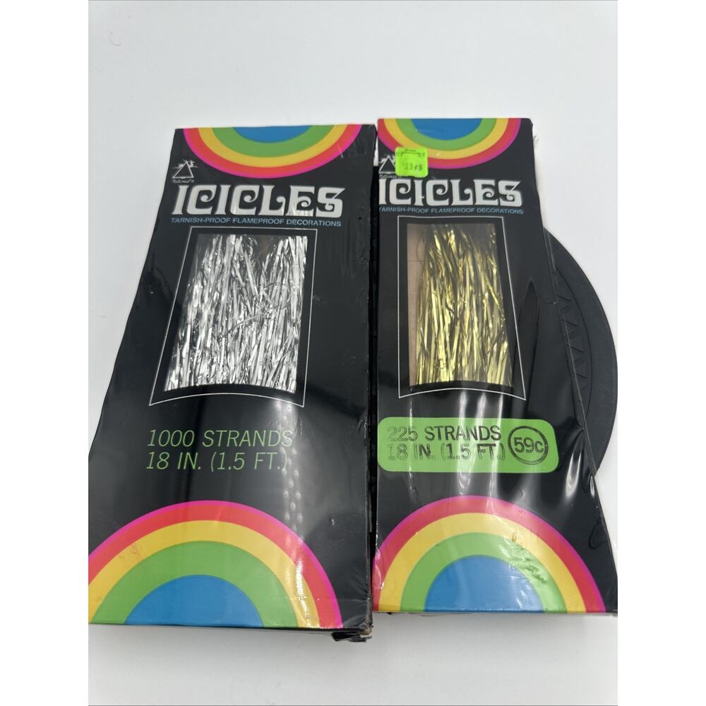 Silver , Gold Vintage MCM National Christmas Tree Tinsel Icicles Rainbow